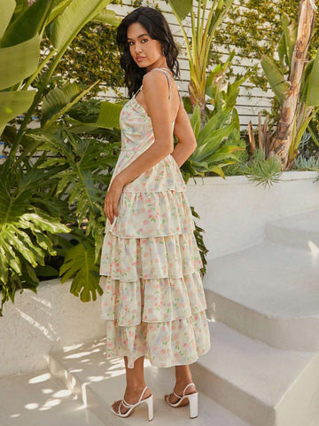 Watercolor Floral Printed Midi Dress