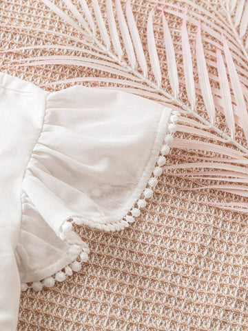 White Cotton Embroidery Lace Patchwork Ruffle Sleeve Shirt