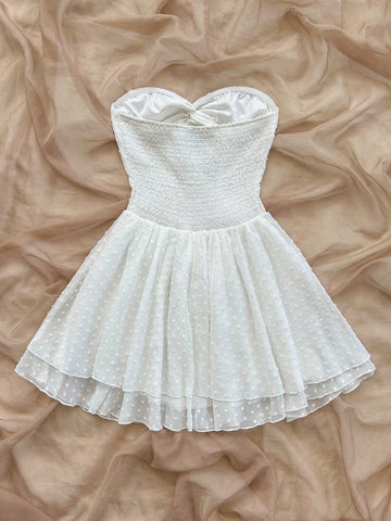 White Cut Out Twist Front Ruffle Hem Beach Dress