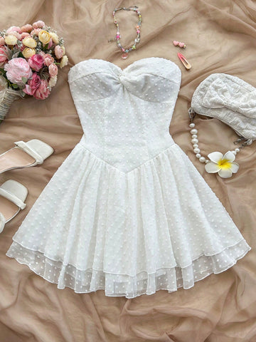 White Cut Out Twist Front Ruffle Hem Beach Dress