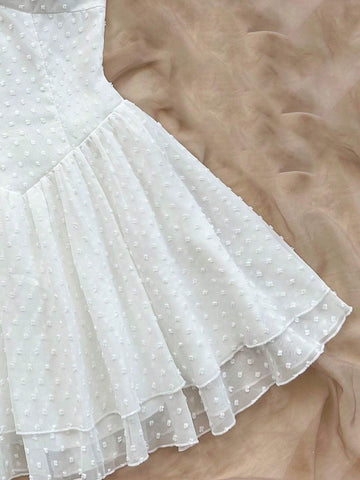 White Cut Out Twist Front Ruffle Hem Beach Dress