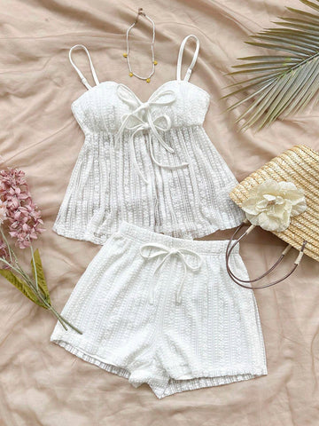 Women Fashionable Knitted Texture Hollow Out Romantic Casual Vacation 2 Piece Set