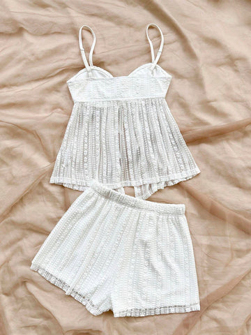 Women Fashionable Knitted Texture Hollow Out Romantic Casual Vacation 2 Piece Set