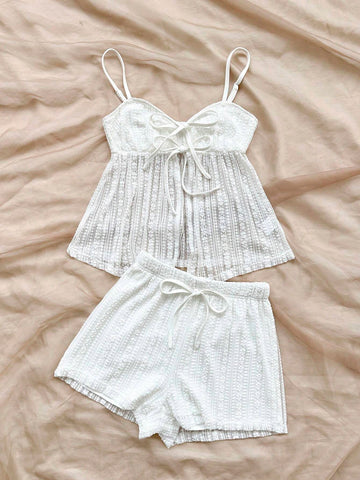 Women Fashionable Knitted Texture Hollow Out Romantic Casual Vacation 2 Piece Set