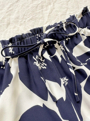 WYWH Women Loose Low-Waist Shorts With Dual-Color Print