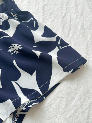 WYWH Women Loose Low-Waist Shorts With Dual-Color Print