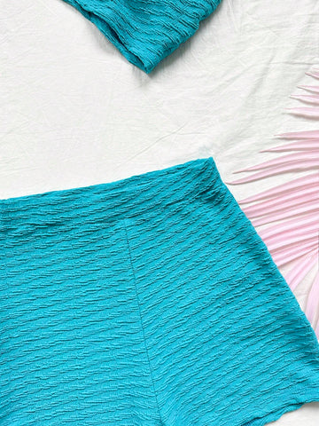 Women Pure Color Bandeau Short Crop Top And Shorts, Slim-Fit 2-Piece Set For Summer Holiday