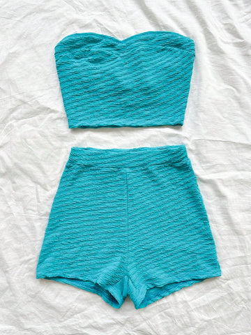 Women Pure Color Bandeau Short Crop Top And Shorts, Slim-Fit 2-Piece Set For Summer Holiday