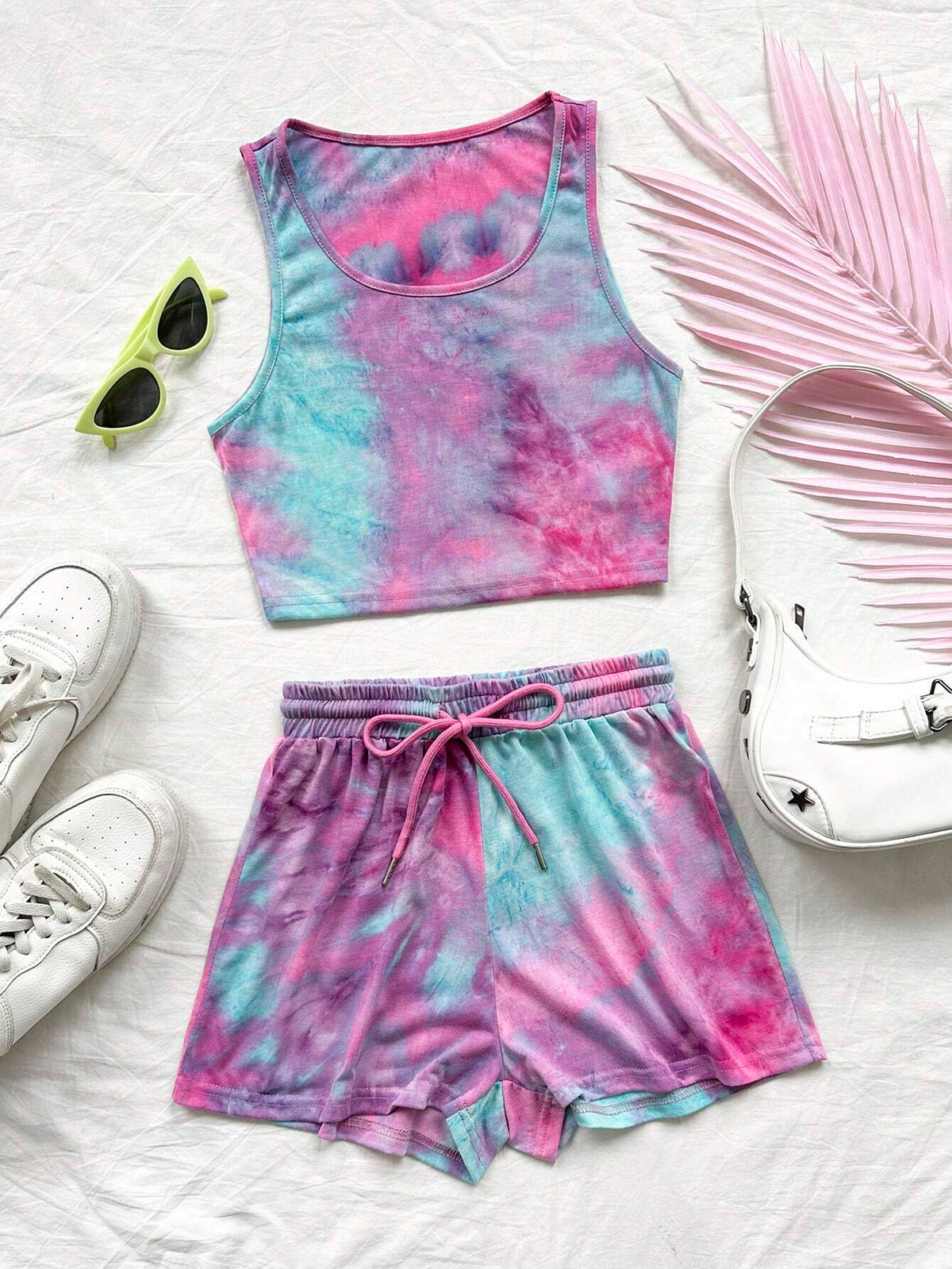 Women Tie Dye Vest And Shorts Casual Two-Piece Set For Summer Vacation