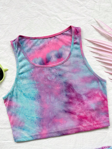 Women Tie Dye Vest And Shorts Casual Two-Piece Set For Summer Vacation