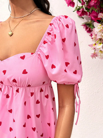 Women's Casual Vacation Style Slim Fit Puff Sleeve Mini Dress With Square Neckline