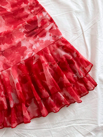 Women's Casual Vacation V-Neck Ruffle Hem Sleeveless Flared Gathered Dress, Double Layered