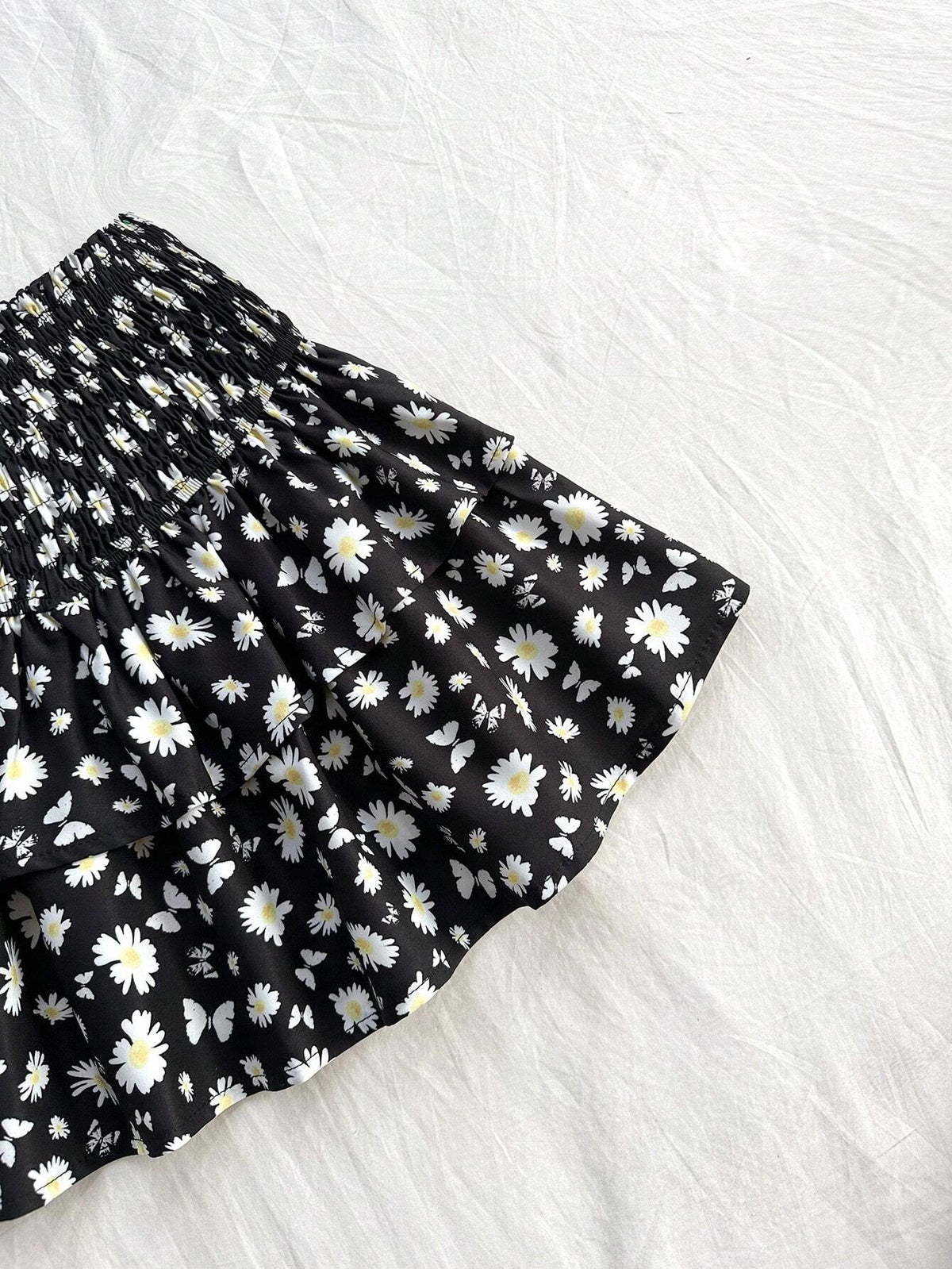 WYWH Women's Daisy And Butterfly Print Double-Layer A-Line Skirt, Vacation Style