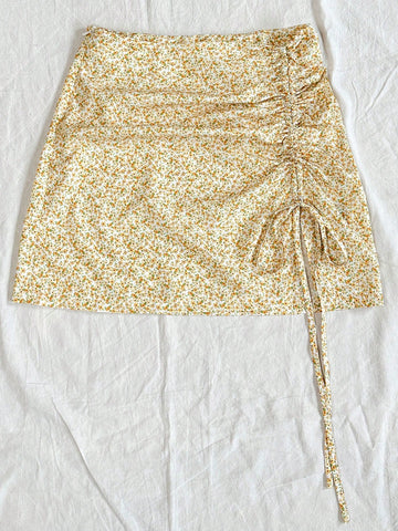 WYWH Women's Drawstring Waist Floral Mini Skirt