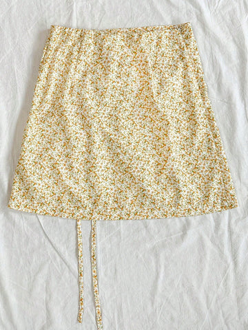 WYWH Women's Drawstring Waist Floral Mini Skirt