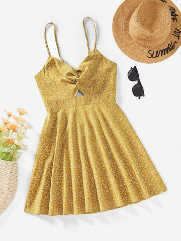 Women's Fashion Solid Color Printed Woven Sling Dress
