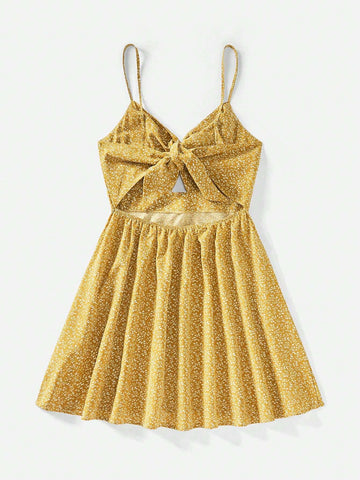 Women's Fashion Solid Color Printed Woven Sling Dress
