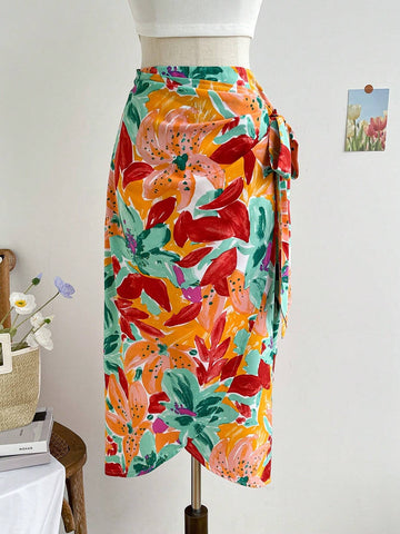 WYWH Women's Fashionable Summer Printed Vacation Style Tie-Waist Skirt