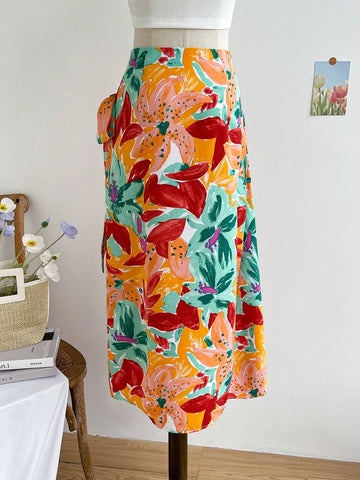 WYWH Women's Fashionable Summer Printed Vacation Style Tie-Waist Skirt