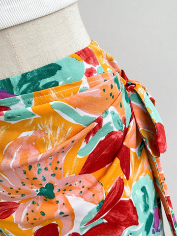 WYWH Women's Fashionable Summer Printed Vacation Style Tie-Waist Skirt
