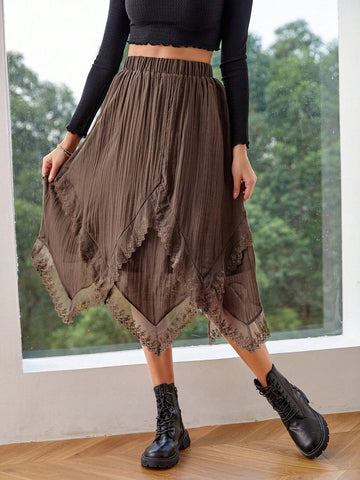 WYWH Women's Flexible Waist Lace Splicing Skirt