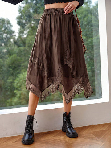 WYWH Women's Flexible Waist Lace Splicing Skirt