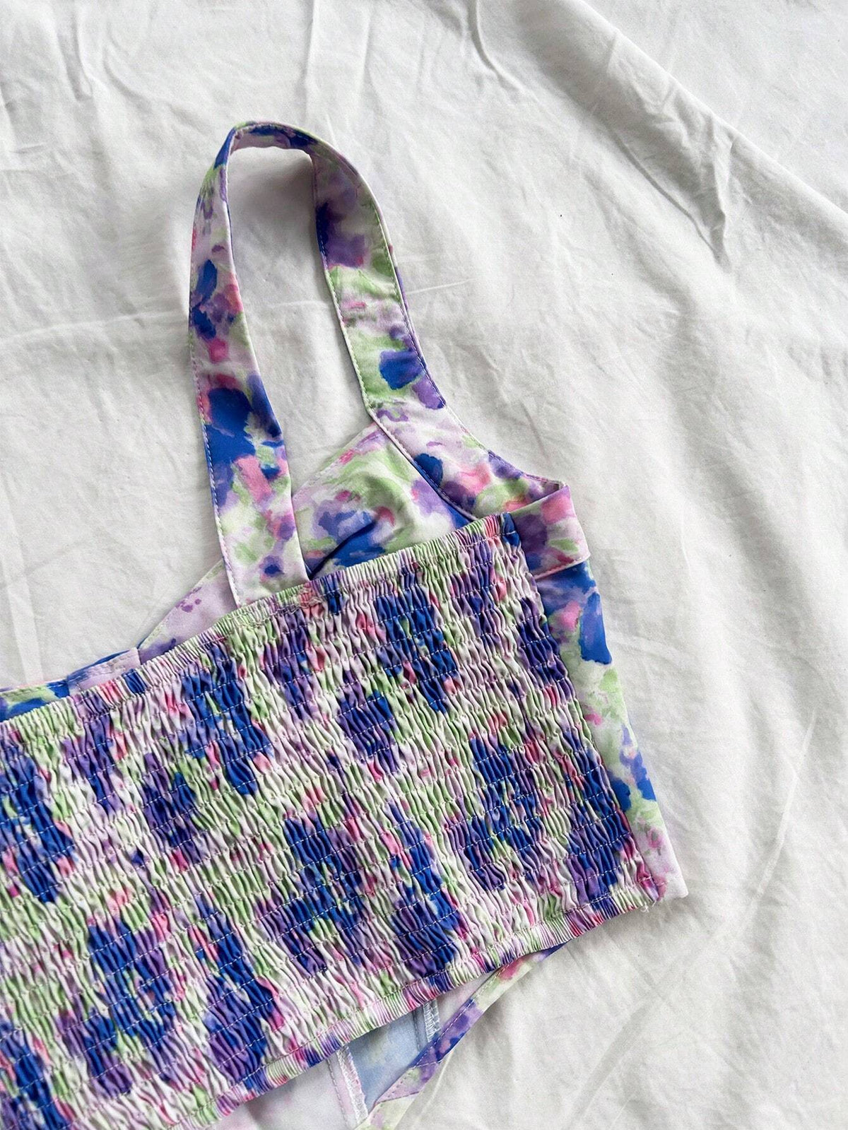 Women's Floral Print Bustier Crop Top With Asymmetrical Hemline, Romantic Vacation Style, Can Be Worn Underneath Or As Outerwear, Summer Outfit For Tea Time, Parties, Back To School