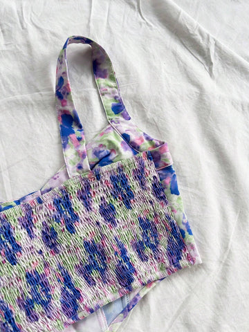 Women's Floral Print Bustier Crop Top With Asymmetrical Hemline, Romantic Vacation Style, Can Be Worn Underneath Or As Outerwear, Summer Outfit For Tea Time, Parties, Back To School