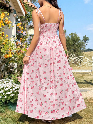 Women's Floral Print High Split Cami Dress