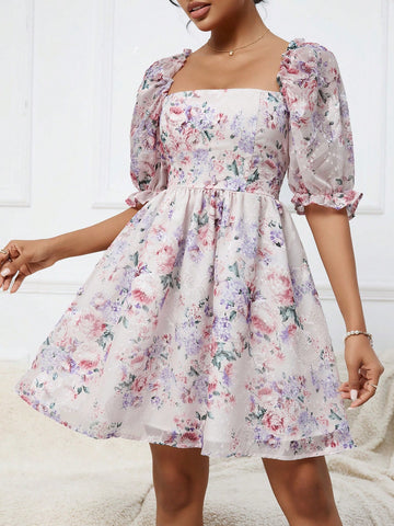 Women's Floral Print Short Sleeve Dress