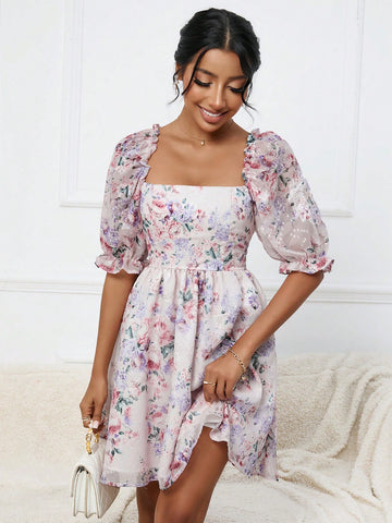 Women's Floral Print Short Sleeve Dress
