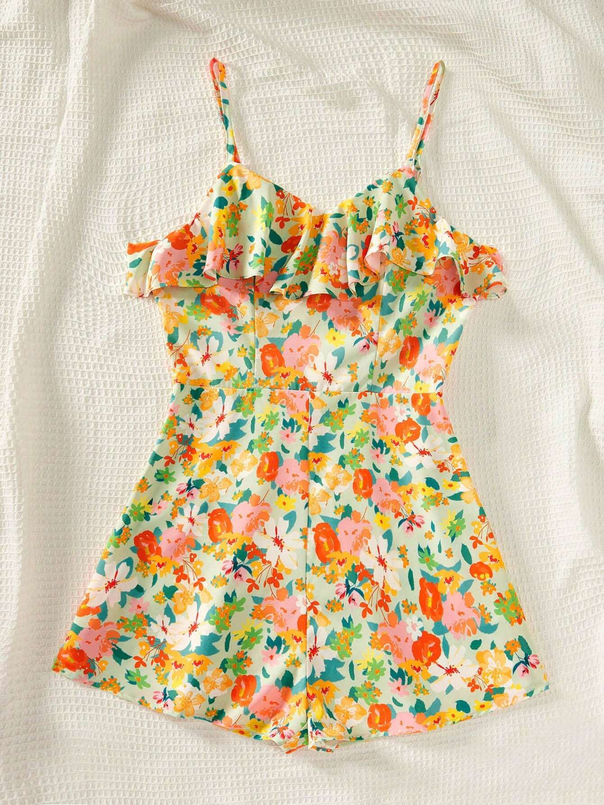 Women's Floral Print Vacation Casual Off Shoulder Jumpsuit With Ruffled Hem