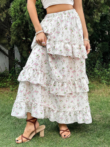 WYWH Women's Floral Printed Layered Skirt