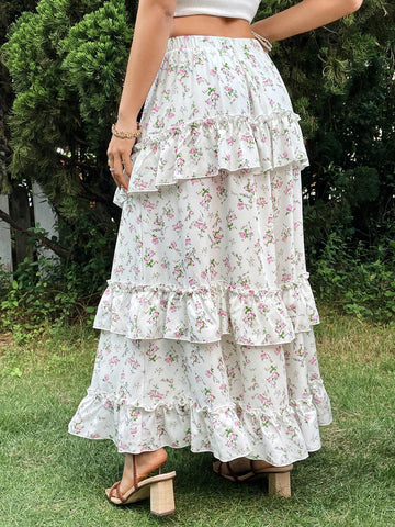 WYWH Women's Floral Printed Layered Skirt