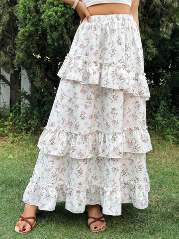 WYWH Women's Floral Printed Layered Skirt
