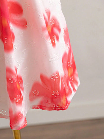 Women's Floral Tie Dye Print Circle Connecting Halter Neck Casual Mini Dress