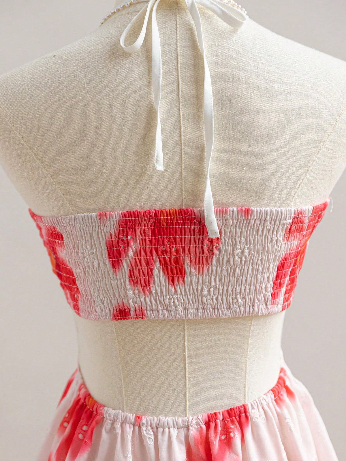 Women's Floral Tie Dye Print Circle Connecting Halter Neck Casual Mini Dress