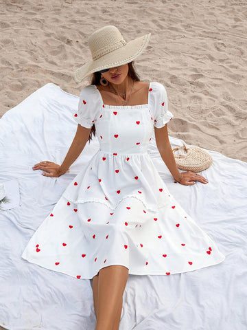 Women's Heart Pattern Printed Short Sleeve Dress