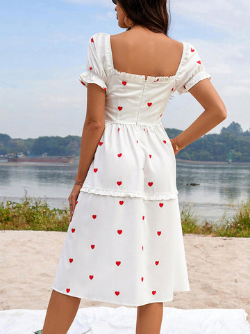 Women's Heart Pattern Printed Short Sleeve Dress