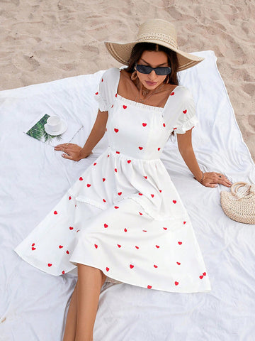 Women's Heart Pattern Printed Short Sleeve Dress