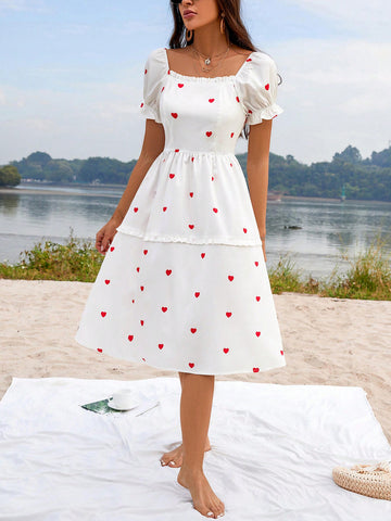 Women's Heart Pattern Printed Short Sleeve Dress