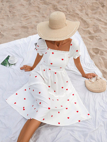 Women's Heart Pattern Printed Short Sleeve Dress