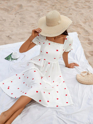 Women's Heart Pattern Printed Short Sleeve Dress