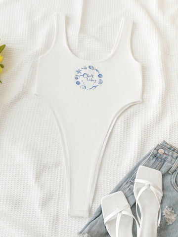 Women's High-Cut Bodysuit With Starfish Print