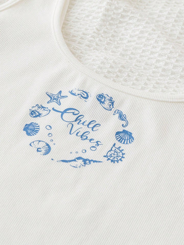 Women's High-Cut Bodysuit With Starfish Print