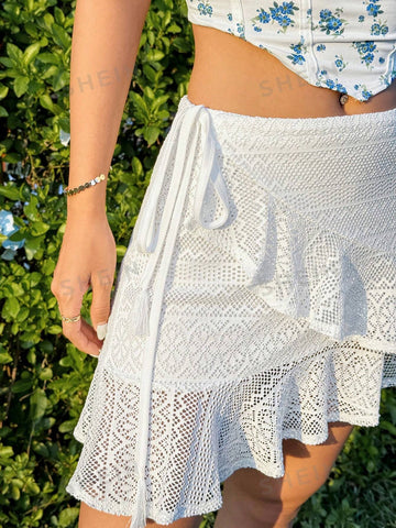 WYWH Women's Lace Wrap Around Tie Waist Midi Skirt