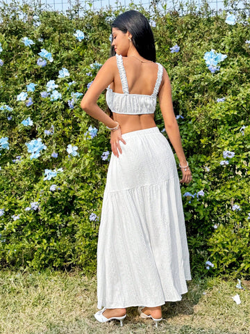 Women's Mushroom Edge Short Cut Camisole Top And Ruffle Hem Skirt Set