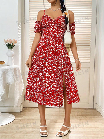 Women's Off Shoulder Floral Print Vacation Style Dress