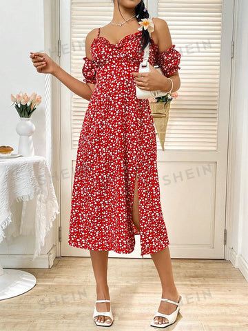 Women's Off Shoulder Floral Print Vacation Style Dress