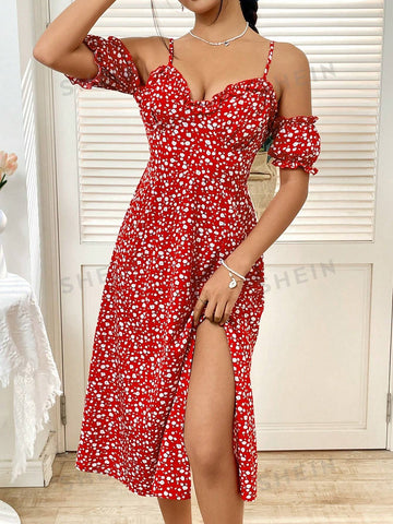 Women's Off Shoulder Floral Print Vacation Style Dress